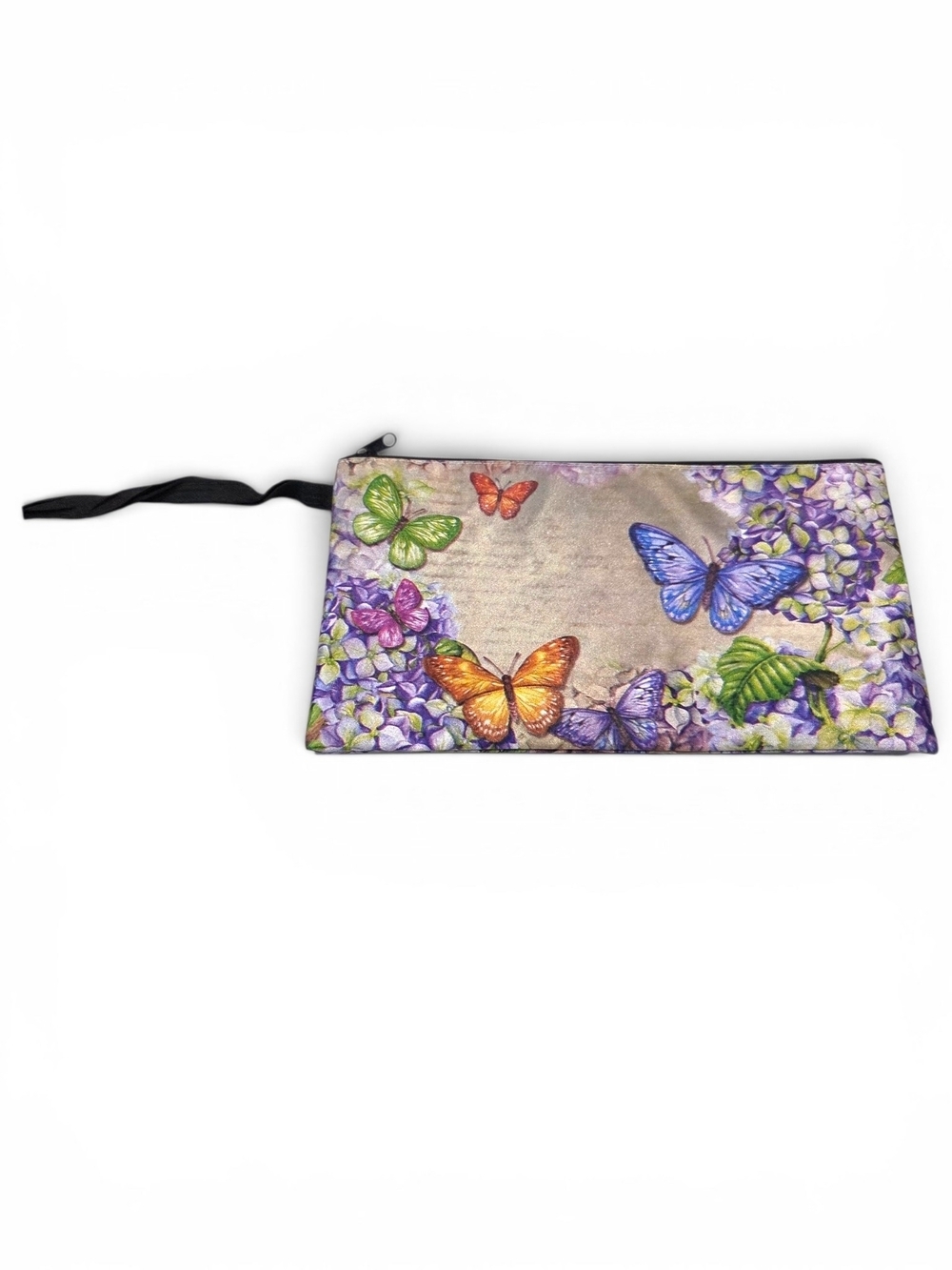 Butterfly & Floral Hydrangea Pouch Wristlet Makeup & Travel Bag EUC - Picture 2 of 9